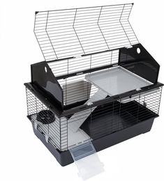 Produktbild von TIAKI Kleintierheim Maisonette 100 Kleintierkäfig aus Metall für Kaninchen und Meerschweinchen Schwarz L 96 x B 57 x H 73 cm