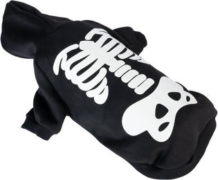 Produktbild von TIAKI Leuchtender Skelett-Hoodie für Hunde Schwarz Größe S mit 30 cm Rückenlänge