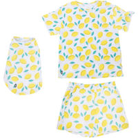 Produktbild von TIAKI Pet & Parent Pyjama im Partnerlook Zitrone mit Hundeshirt Größe M und Rückenlänge 40 cm