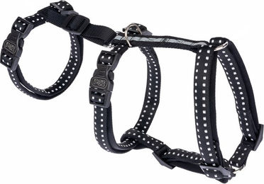 Produktbild von TIAKI Sicherheitsgeschirr Reflect aus Nylon in Schwarz Weiß Größe L für Hunde mit Brustumfang 58 - 102 cm