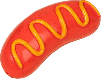 Produktbild von TIAKI Ultrastarkes Kauspielzeug Hotdog aus TPR in Orange Gelb Rot Ø 6,5 x L 15 cm