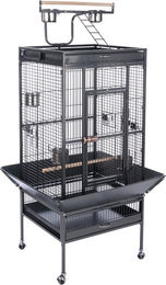 Produktbild von TIAKI Voliere Noble Papageienkäfig für Papageien und Großsittiche aus Metall Grau Schwarz L 82 x B 77,4 x H 164 cm