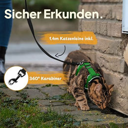 Tierhood Katzengeschirr mit Leine Set für Katzen und Kitten in Grün Größe M – Bild 1 von 5