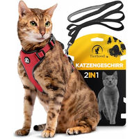 Produktbild von Tierhood Katzengeschirr mit Leine Set für Katzen und Kitten in Rot Größe M