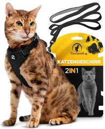 Tierhood Katzengeschirr mit Leine Set für Katzen und Kitten Schwarz Größe M – Bild 1 von 7