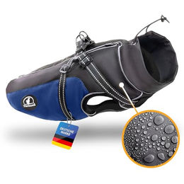 Tierhood Regenmantel für Hunde wasserdicht mit Reflektoren und Geschirröffnung aus Polyester in Blau/Schwarz – Bild 1 von 5