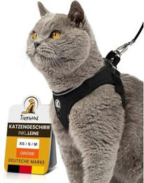 Tierhood Softgeschirr für Katzen mit Leine Anthrazit Schwarz Größe S – Bild 1 von 3