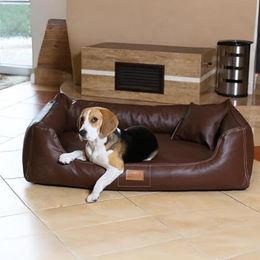 tierlando Hundebett Maddox Komfort aus Kunstleder in Braun mit herausnehmbarer Matratze 150x100cm – Bild 1 von 2