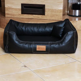 Produktbild von tierlando Hundebett Maddox Komfort aus Kunstleder mit herausnehmbarer Matratze Schwarz 100x75cm