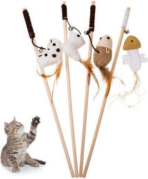 Tierlando Katzenspielzeug Set aus 4 Stück mit Federn und Holz als interaktives Intelligenzspielzeug und Katzenangel – Bild 1 von 3