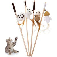 Produktbild von Tierlando Katzenspielzeug Set aus 4 Stück mit Federn und Holz als interaktives Intelligenzspielzeug und Katzenangel