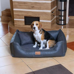 tierlando Maddox VIP Orthopädisches Hundebett mit Viscomatratze und Kunstleder-Velours-Bezug Größe S in Grau/Schwarz – Bild 1 von 4