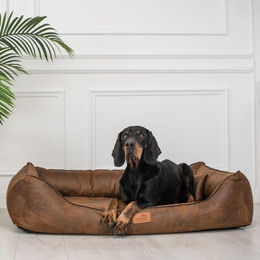 tierlando Orthopädisches Hundebett Alberto im Vintage Antik Style mit abnehmbarem Velours-Bezug Hellbraun Größe 120x85cm – Bild 1 von 4