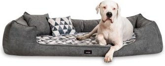Tierlando Orthopädisches Hundebett aus Velours mit geometrischem Dreiecksmuster in Anthrazit und Creme 110 x 90 x 25 cm – Bild 1 von 3