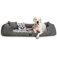 Produktbild von Tierlando Orthopädisches Hundebett aus Velours mit geometrischem Dreiecksmuster in Anthrazit und Creme 110 x 90 x 25 cm