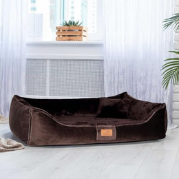 tierlando Orthopädisches Hundebett Floyd mit Viscoschaum-Matratze aus High-Tech-Velours und Plüsch Braun 100x75cm – Bild 1 von 2