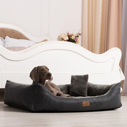 tierlando Orthopädisches Hundebett Floyd mit Viscoschaum-Matratze aus High-Tech-Velours und Plüsch Größe L 150x100cm Graphit/Schwarz – Bild 1 von 5