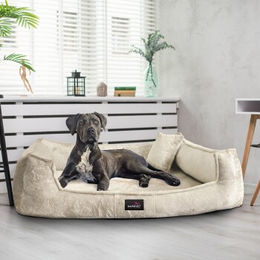 Tierlando Orthopädisches Hundebett FRANKLIN Hundesofa aus Plüsch in Beige 110 x 90 x 22 cm – Bild 1 von 2