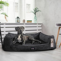 tierlando Orthopädisches Hundebett Franklin Hundesofa aus Plüsch in Grau Größe L – Bild 1 von 3