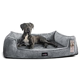 tierlando Orthopädisches Hundebett Franklin Hundesofa aus Plüsch in Grau und Natur – Bild 1 von 7