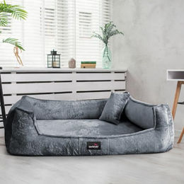 tierlando Orthopädisches Hundebett Franklin Hundesofa aus Teddy-Plüsch Grau 110x90cm – Bild 1 von 2