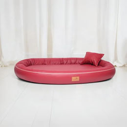 Produktbild von tierlando Orthopädisches Hundebett Gilbert aus Kunstleder mit Latexfüllung Dunkelrot 85x65cm