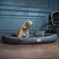 Produktbild von tierlando Orthopädisches Hundebett Gilbert VIP mit Latexfüllung aus Velours und Kunstleder für Allergiker, 85x65cm, Graphit