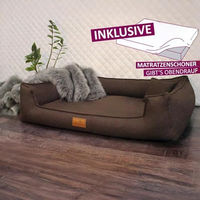 Produktbild von tierlando Orthopädisches Hundebett Goofy Couture mit Memory Foam und Matratzenschoner, waschbarer Bezug, Braun, 110x90cm
