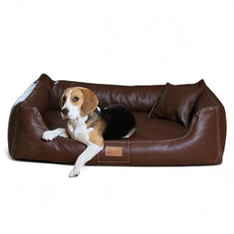 tierlando Orthopädisches Hundebett Maddox aus Kunstleder mit Visco-Matratze Braun 120x85cm – Bild 1 von 8