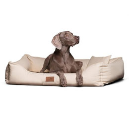 tierlando Orthopädisches Hundebett Maddox aus Kunstleder mit Visco-Matratze für Gelenke und Knochen Beige 150x100cm – Bild 1 von 5