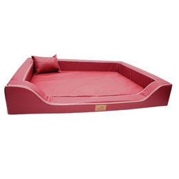 tierlando Orthopädisches Hundebett Melody aus Kunstleder mit Latex-Matratze Dunkelrot 85x60cm – Bild 1 von 7