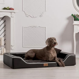 tierlando Orthopädisches Hundebett Melody VIP mit Latex-Matratze aus Kunstleder und Velours Schwarz Größe 120x80cm – Bild 1 von 6