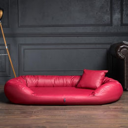 tierlando Orthopädisches Hundebett SAMMY mit viscoelastischer Matratze aus Kunstleder Dunkelrot 140x105cm – Bild 1 von 4
