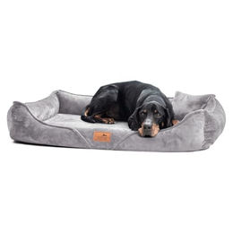tierlando Orthopädisches Hundebett Tyson Teddy XXL Hundesofa mit Viscoschaum-Matratze und waschbarem Plüschbezug Grau 130x100cm – Bild 1 von 4