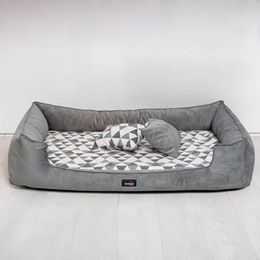 tierlando Orthopädisches Hundebett Velvet Visco aus Chenille-Velours Graphit-Creme 90x75cm – Bild 1 von 4
