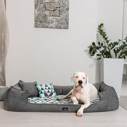 tierlando Orthopädisches Hundebett Velvet Visco aus Chenille-Velours in Graphit-Türkis 130x100cm – Bild 1 von 3