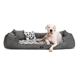 tierlando Orthopädisches Hundebett Velvet Visco aus Samt-Velours in Graphit-Creme mit Dreieck-Muster 130x100cm – Bild 1 von 9