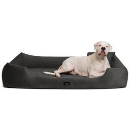 tierlando Orthopädisches Hundebett Vincent aus High-Tech-Velours und Cord in Grau, 90x75cm – Bild 1 von 6