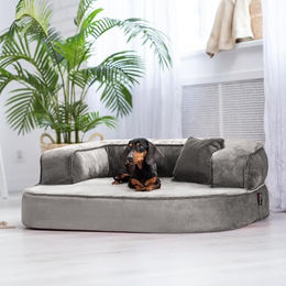 tierlando Orthopädisches Hundesofa Sharleen VISCO Plus Hundebett aus Plüsch für Senioren Grau XL 120x90cm – Bild 1 von 2