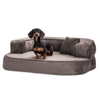 Produktbild von tierlando Orthopädisches Hundesofa Sharleen VISCO Plus Hundekissen aus Plüsch für Senior Hunde in Grau/Natur Größe M