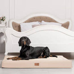 tierlando Oscar VIP Orthopädische Hundematratze mit Visco-Schaumfüllung aus Kunstleder und Velours in Beige XL 120x90cm – Bild 1 von 5