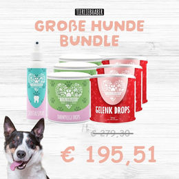Produktbild von Tierliebhaber Präventions und Gesundheits Bundle Funktionssnack für große Hunde mit Insekt zur Unterstützung von Gelenken, Magen-Darm und Zahnpflege - 150 ml