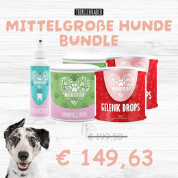 Produktbild von Tierliebhaber Präventions und Gesundheits Bundle Funktionssnacks mit Insekt für mittelgroße Hunde zur Unterstützung von Gelenken, Magen-Darm und Zahnpflege - 150 ml