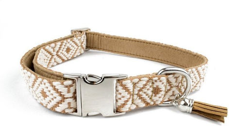 Tierluxe Hunde-Halsband Cappuccino mit Ethno Muster aus Stoff in Braun und Beige – Bild 1 von 2