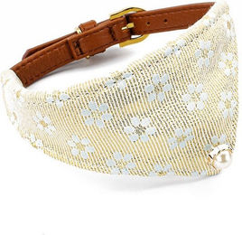 Tierluxe Hunde-Halsband Eleganz aus Kunstleder mit Blumenmuster in Weiß und Gold für erwachsene Hunde – Bild 1 von 5