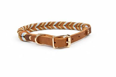 Tierluxe Hundehalsband aus geflochtenem Leder und Paracord Blau Größe S 25-35 cm – Bild 1 von 3