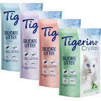 Produktbild von Tigerino Crystals Katzenstreu Silikatstreu Probierpaket 6 x 5 l Classic Sensitive Blütenduft Lavendel Aloe Vera - 6 x 5 l