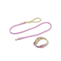 Produktbild von Tinklylife Comfy Halsband Set aus Leder in Lila mit Gold für Hunde Größe M