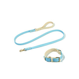 Produktbild von Tinklylife Comfy Halsband Set Leder Himmelblau Gold Größe M