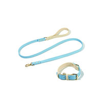 Produktbild von Tinklylife Comfy Halsband und Führleine Set aus Leder in Blau mit Gold in Größe L